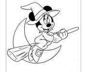 Coloriage Minnie un balai de sorcière pour Halloween