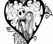 Coloriage Jack et Sally dans un c&oelig;ur en forme de toile