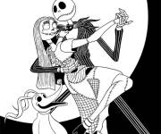 Coloriage Jack et Sally en dansant au clair de lune