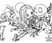Coloriage Jack et Sally eu dehors de la ville