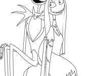 Coloriage Jack et Sally sur une pierre tombale