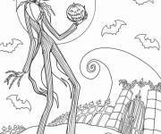 Coloriage Jack skellington avec des citrouilles dans la cimeti&egrave;re