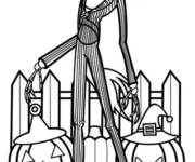 Coloriage Jack skellington avec deux citrouilles de Halloween