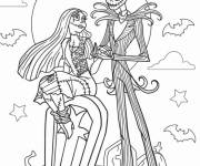 Coloriage Jack skellington et Sally amoureux dans la cimeti&egrave;re