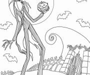 Coloriage Jack Skellington tenant une citrouille-lanterne pour Halloween