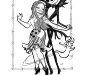 Coloriage La jolie Sally danse avec son amoureux Jack skeleton