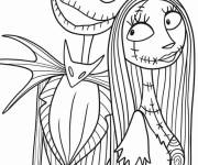 Coloriage Le couple Sally et Jack kawaii