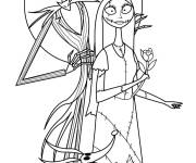 Coloriage Les squelettes amoureux sous la lune