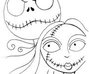 Coloriage Les visages des squelettes amoureuses Sally et Jack