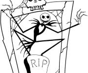 Coloriage Mr Jack avec un poster sur la pierre tombale