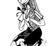 Coloriage Sally assises avec une belle rose entre les mains