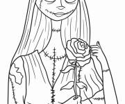 Coloriage Sally avec une rose du cauchemar avant No&euml;l