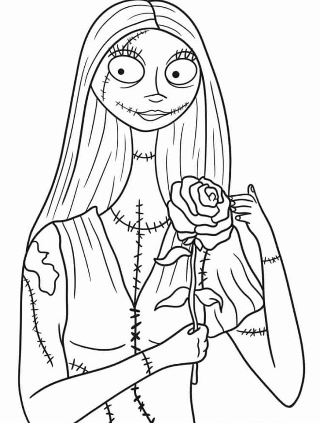 coloriage-sally-avec-une-rose-du-cauchemar-avant-no-l