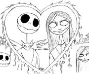 Coloriage Sally et Jack au milieu d'un gros coeur d'amour