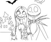 Coloriage Sally et Jack avec des chauves souris