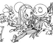 Coloriage Sally et Jack se serrent la main