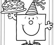 Coloriage Gâteau d'anniversaire de dessin Monsieur Madame
