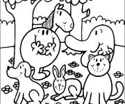 Coloriage Monsieur curieux dans son jardin