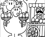 Coloriage Monsieur Gourmand avec des glaces