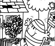Coloriage Monsieur Sale devant sa maison