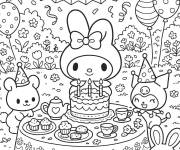 Coloriage Joyeux anniversaire My Melody