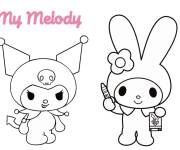 Coloriage Kuroki et My Melody en capuche rouge ou rose