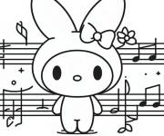 Coloriage Lapin My Melody et note musicales