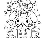 Coloriage Lapin My Melody sort d&rsquo;un cadeau magique