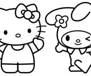Coloriage Les deux amies My Melody et Hello Kitty