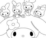 Coloriage Ma M&eacute;lodie avec ses amies sur son chapeau