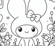 Coloriage My Melody assis dans le jardin