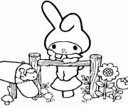 Coloriage My Melody au cl&ocirc;ture de sa maison &agrave; Maryland