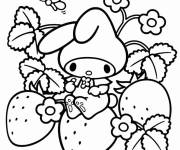 Coloriage My Melody au jardin des fraises