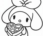 Coloriage My Melody avec du chocolat en forme de coeur