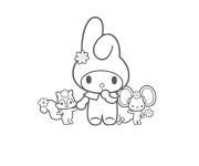 Coloriage et dessins gratuit My Melody avec l'&eacute;cureuil el la souris à imprimer