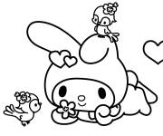 Coloriage My Melody avec les oiseaux