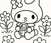 Coloriage My Melody avec son panier au jardin