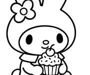 Coloriage My Melody avec un petit g&acirc;teau