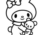 Coloriage My Melody c&acirc;linant son ours en peluche