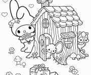 Coloriage My Melody construit la petite maison confortable