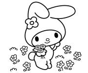 Coloriage My Melody cueille une fleur
