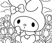 Coloriage My Melody dans le jardin de tulipe