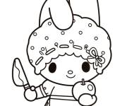 Coloriage My Melody d&eacute;coupe la pomme