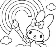 Coloriage My Melody dessinant un arc-en-ciel