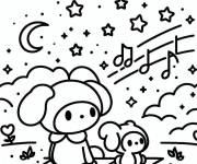 Coloriage My Melody e son ami en regardant le beau ciel &eacute;toil&eacute;