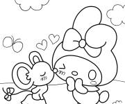 Coloriage My Melody embrasse la souris