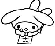 Coloriage et dessins gratuit My Melody en &eacute;crivant une lettre d'amour à imprimer