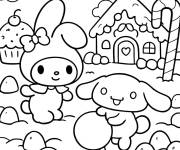 Coloriage My Melody et Cinnamoroll Candy Land