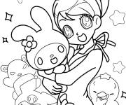 Coloriage My Melody et fille style anime japonais