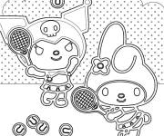 Coloriage My Melody et Kuroki jouant au Tennis